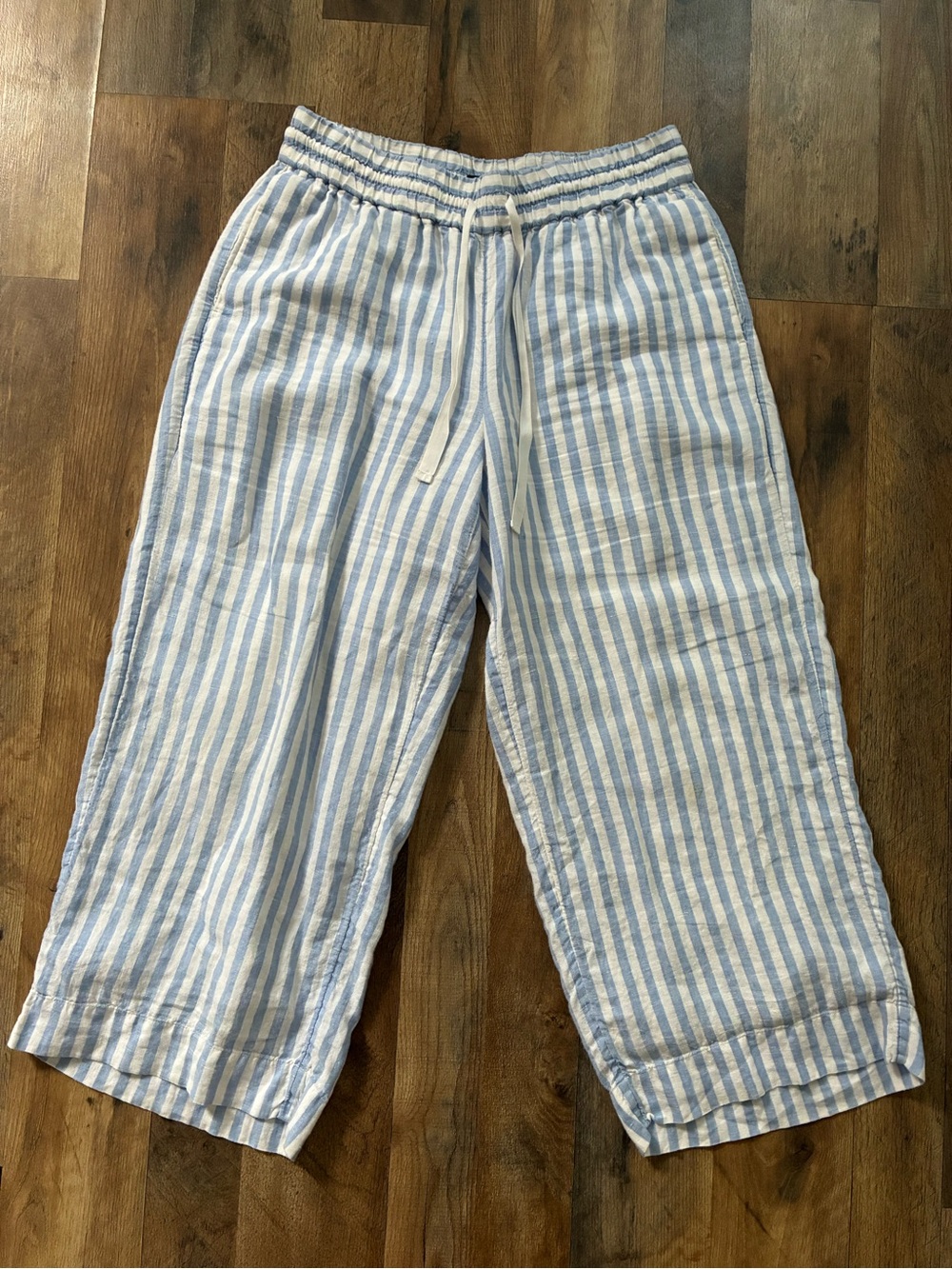 Jcrew Linen Lined Blue & White Striped Pants